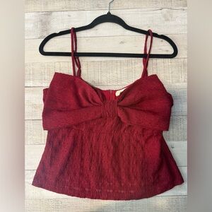 Elegant Red Bow Detail Women's Top